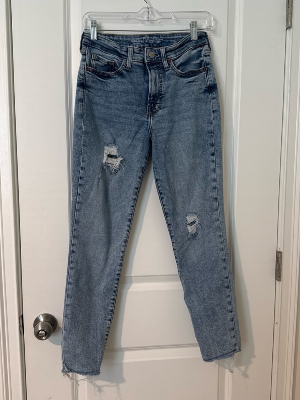 Old Navy Light Blue Straight Leg Distressed Jeans